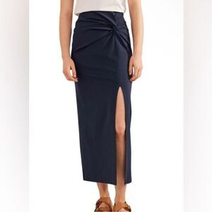 BODEN | Navy Blue Midi Pencil Skirt with Front Slit & Twist Waist Women’s Size 4
